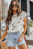 Green Floral Ruffle Short Sleeve Tee