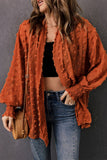 Swiss Dot Shirred Cuff Open Front Cardigan