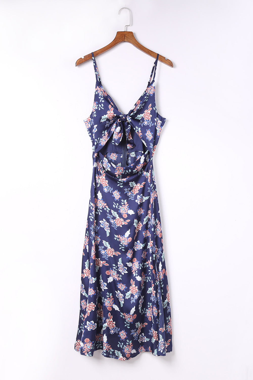 Floral Print Bust Knot Long Dress with Slit