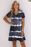 Rose Leopard Color Block V-Neck T-shirt Dress