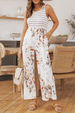 Striped Floral Pocket Sleeveless Jumpsuit