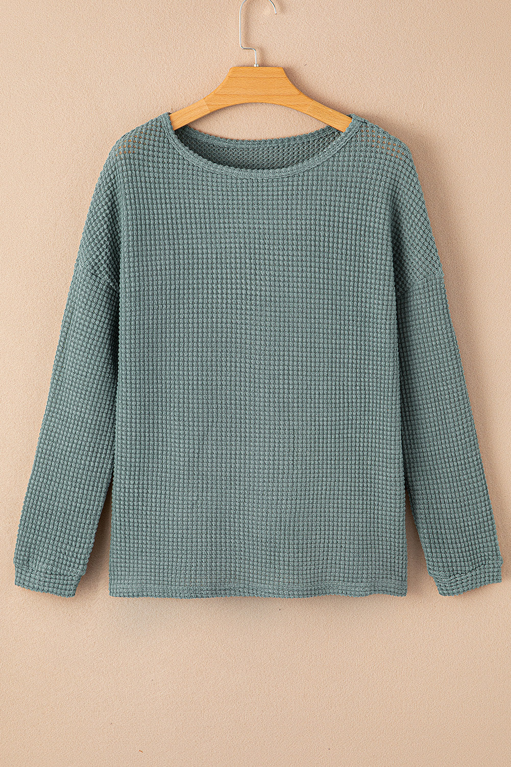 Dark Brown Waffle Knit Drop Shoulder Long Sleeve Top