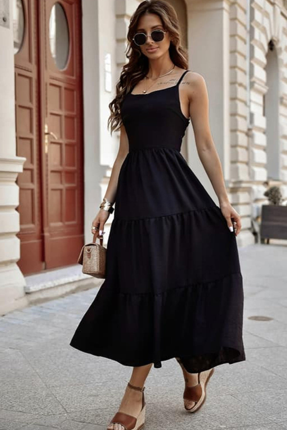 Oatmeal Crossover Backless Bodice Tiered Maxi Dress