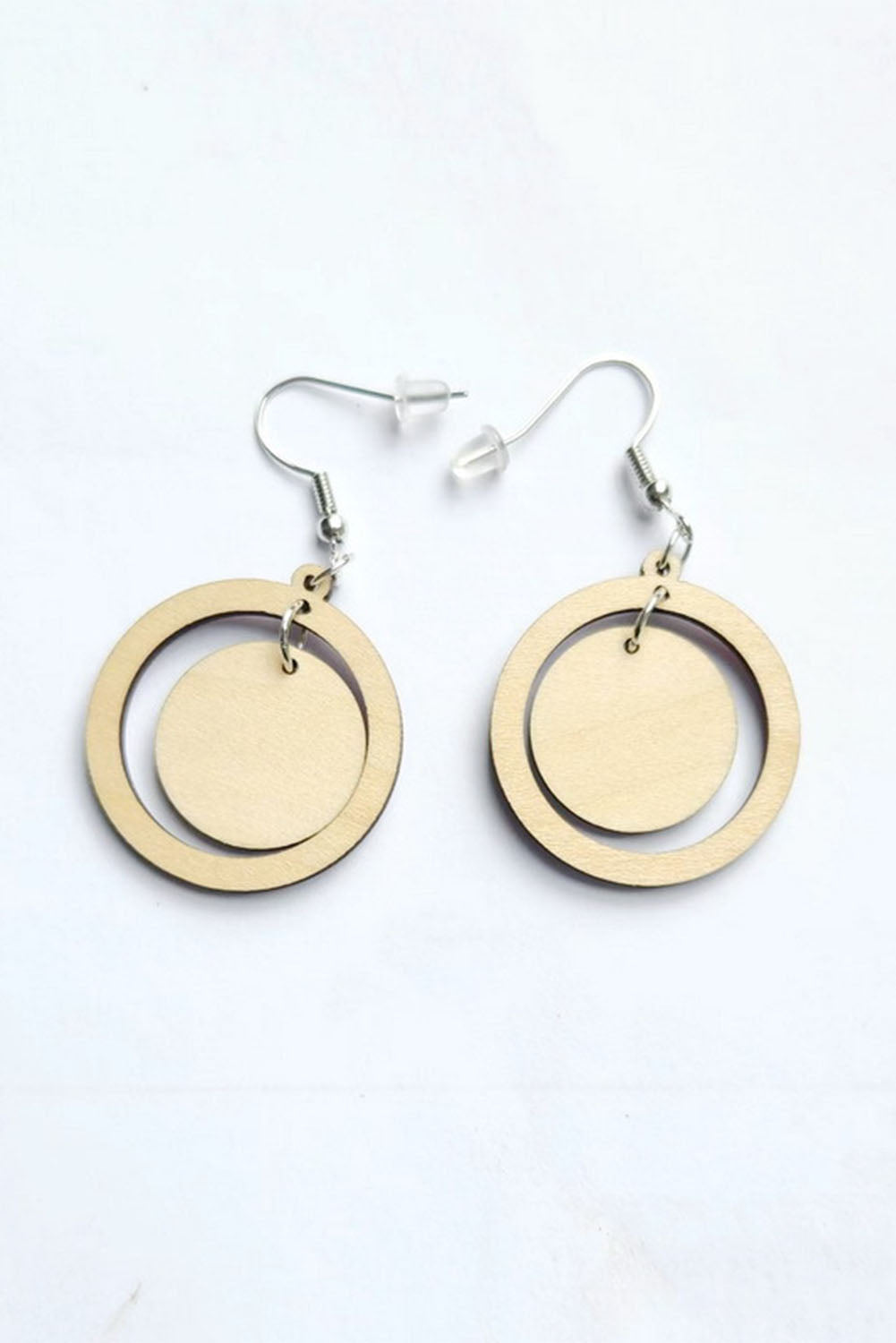 Baseball Pattern Wood Round Drop Earrings