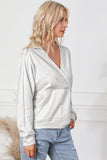 Contrast Trim V Neck Wrap Sweatshirt with Pocket