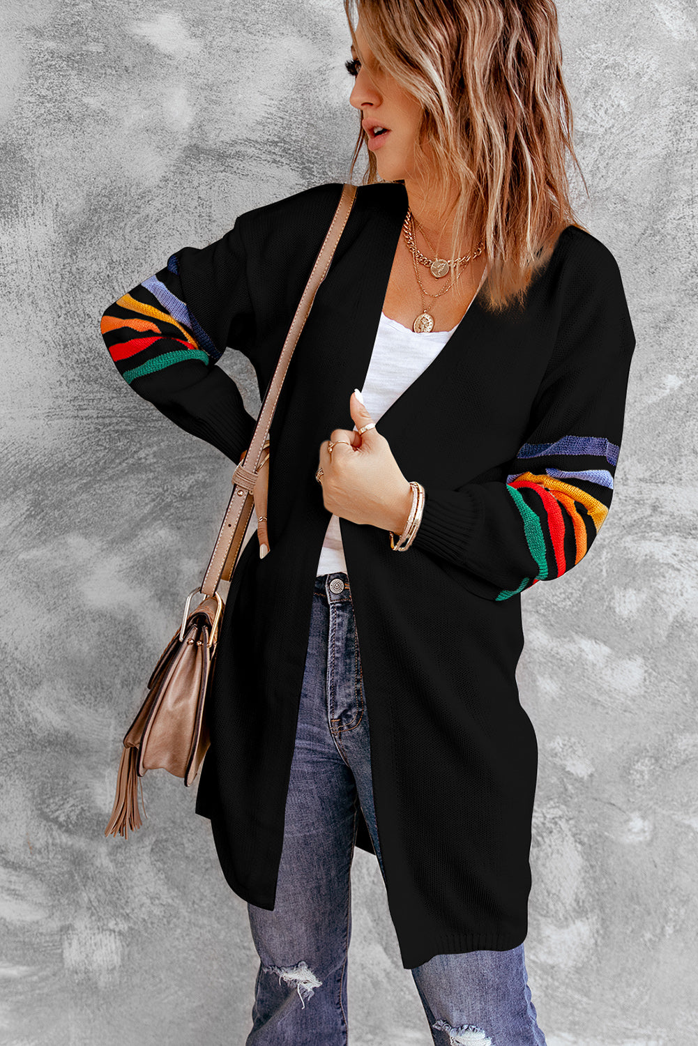 Striped Balloon Sleeve Cardigan