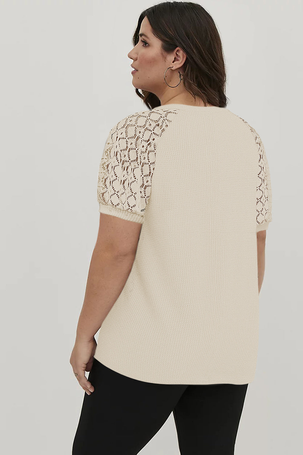 Lace Short Sleeve Plus Size Waffle Top