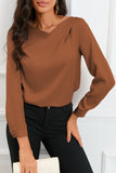 Solid Asymmetric V Neck Long Sleeve Satin Blouse