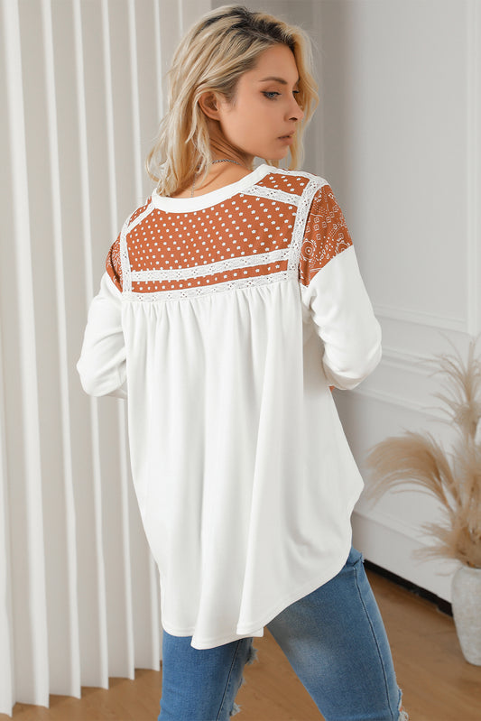 Contrast Crochet Lace Henley Top