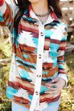 Aztec Print Buttoned Pocket Chest Long Sleeve Shirt