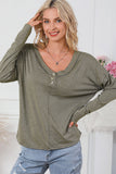 Long Sleeve V-Neck Stitching Henley Top