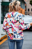 Abstract Print Frill Tie V Neck Long Sleeve Blouse