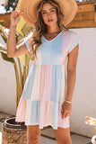 Stripe Color Block Ruffled T-shirt Dress