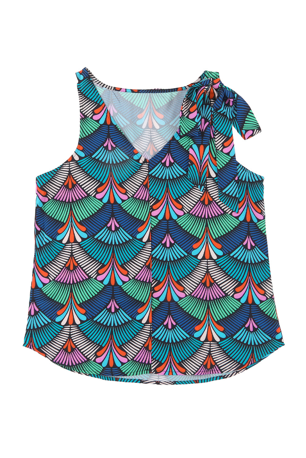 Printed Knotted Shoulder Tank Top