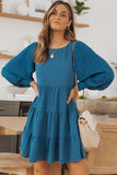 Pleated Bubble Sleeves Tiered Ruffle Mini Dress