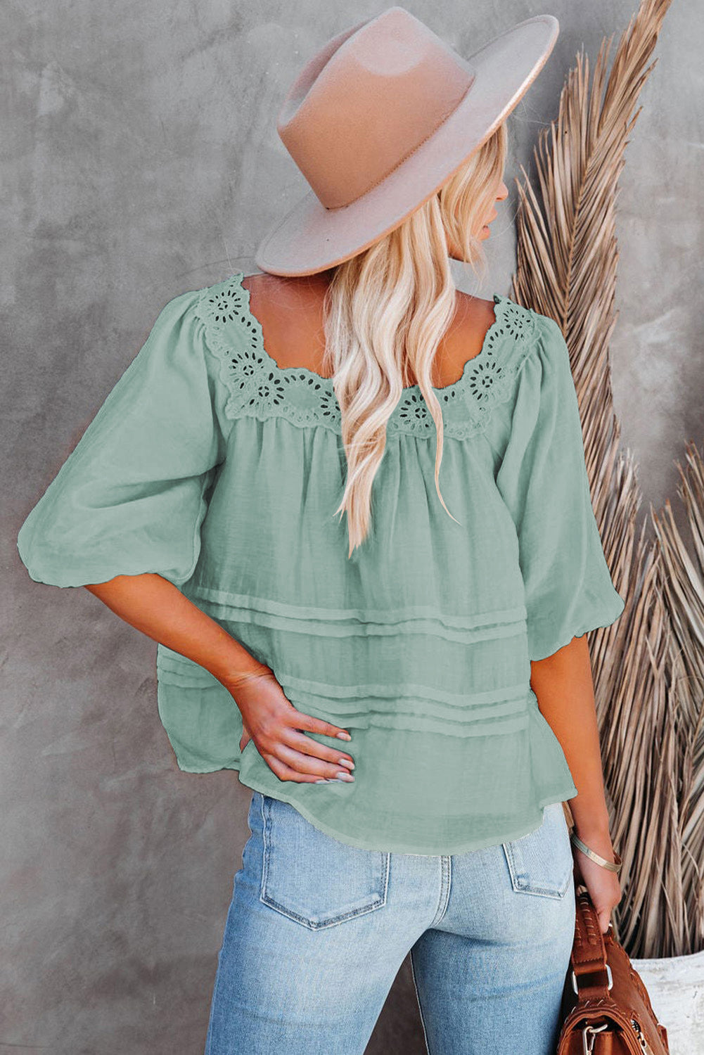 Puff Sleeve Eyelet Babydoll Blouse