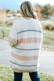 Striped Knit Side Pockets Plus Size Cardigan