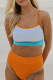 Color Block Spaghetti Strap High Waist Bikini Swimsuit