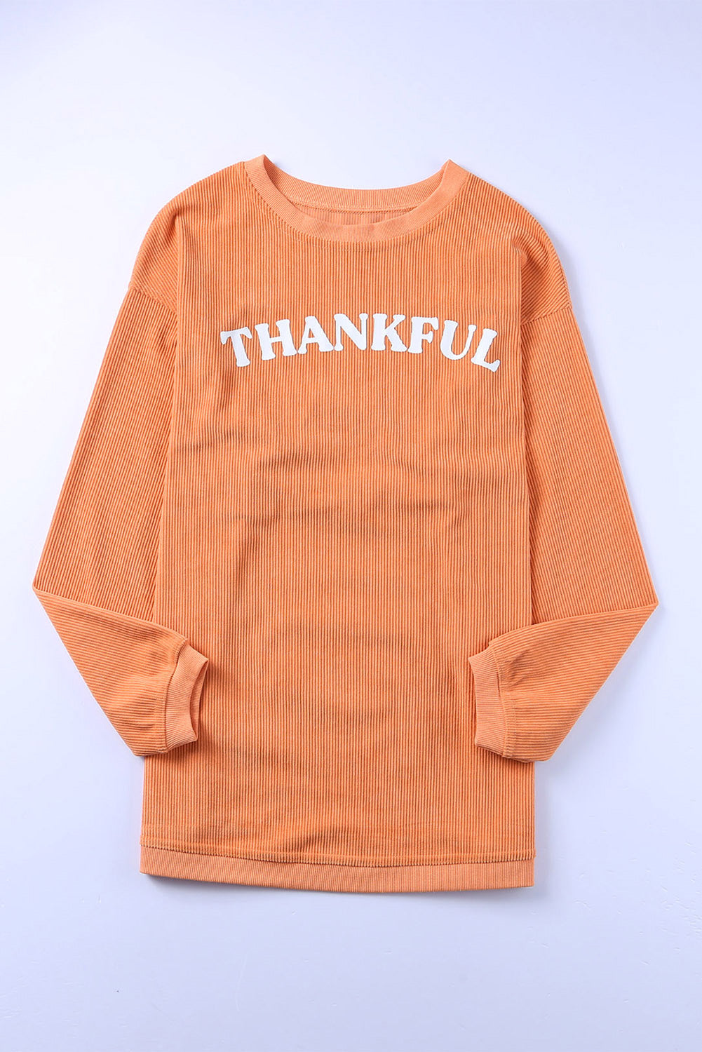 Orange Spooky Season Ghost Print Ribbed Pullover Sweatshirt