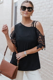 Lace Splicing Strappy Cold Shoulder Top