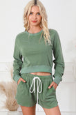 Fleece Two-piece Cropped Pullover and Shorts Set