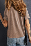 Button V Neck Rolled Sleeve T Shirt