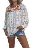 Long Sleeve Embroidered Print Blouse