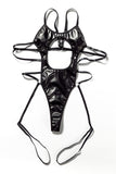 Faux Leather Cut-out Strappy Garter Teddy Lingerie