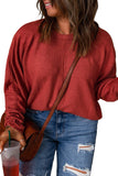 Red Solid Color Patchwork Long Sleeve Top