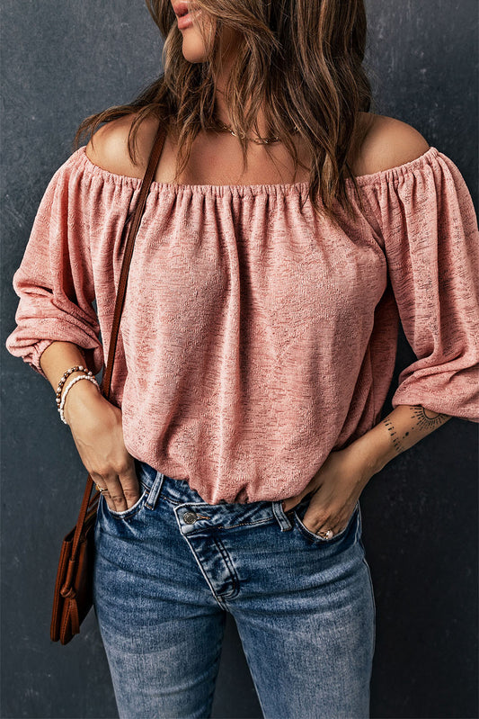 Subtle Jacquard Long Sleeve Off Shoulder Blouse