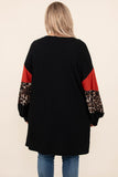 Leopard Color Block Sleeve Plus Size Cardigan