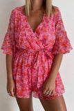 V Neck Ruffled Sleeve Floral Romper