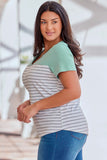 Contrast Striped Plus Size Short Sleeve Tee