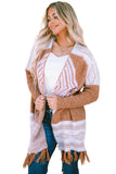 Brown Western Furry Knit Tassel Hem Cardigan