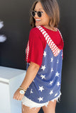 Fiery Red Stars and Stripes Print Drawstring Hooded T Shirt