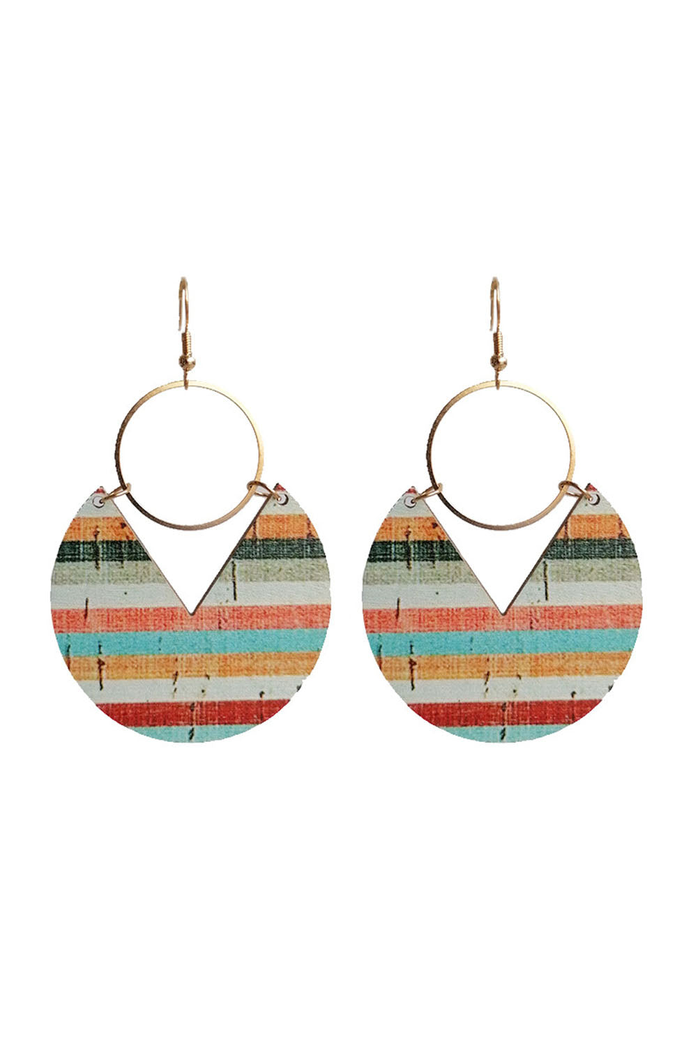 Boho Striped Print Wood Drop Earrings