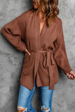 Robe Style Rib Knit Pocketed Cardigan with Belt