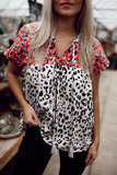 Mix Print Tassel Tie Blouse