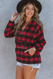 Buffalo Plaid Zipped Front Pocketed Hoodie