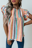 Striped Tiered Ruffle Cap Sleeve Top