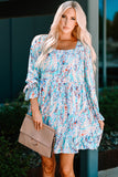 Ruffled Square Neck Floral Dress