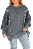 Acid Wash Relaxed Fit Seamed Pullover Sweatshirt with Slits