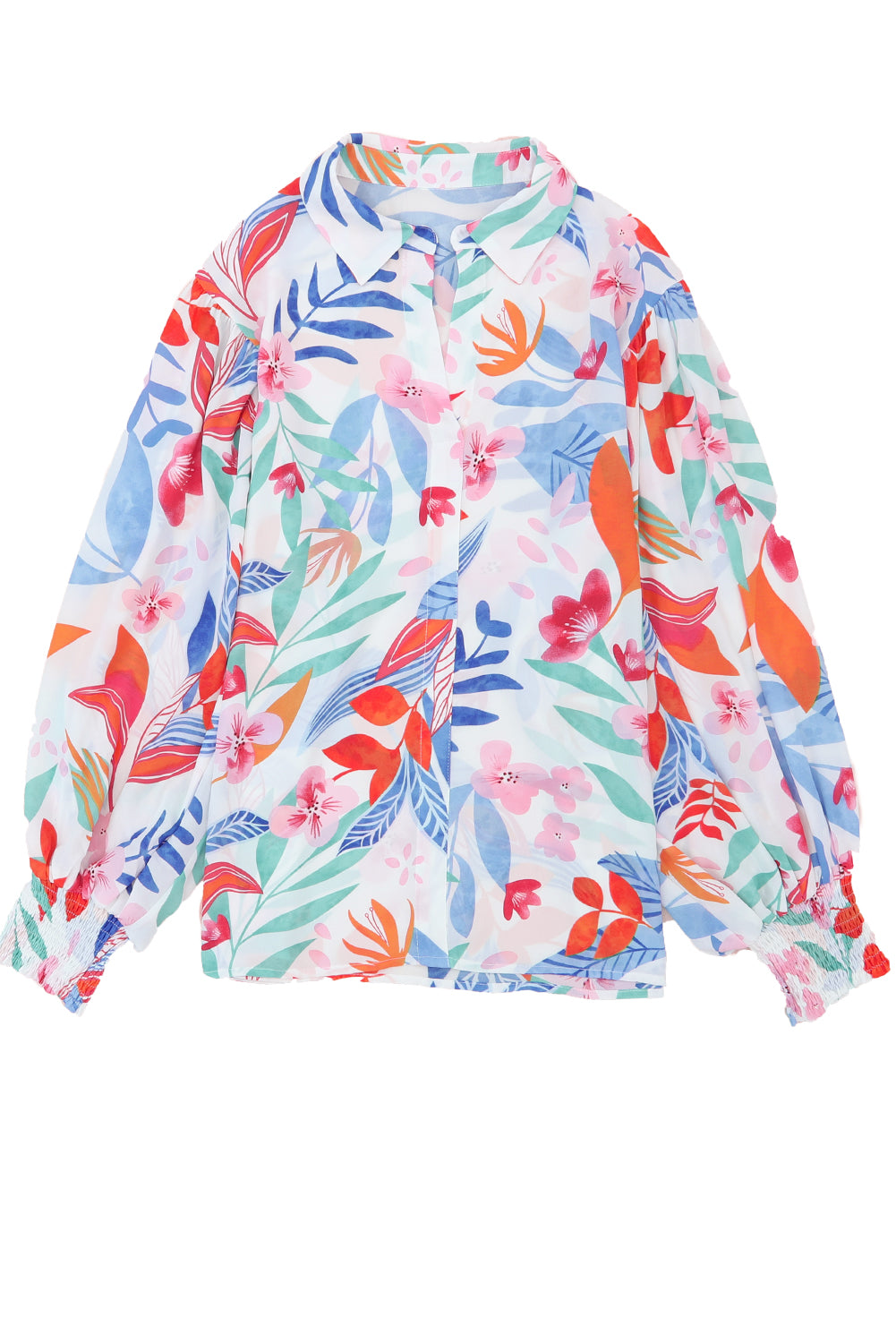 Vibrant Floral Printed Billowy Sleeve Shirt