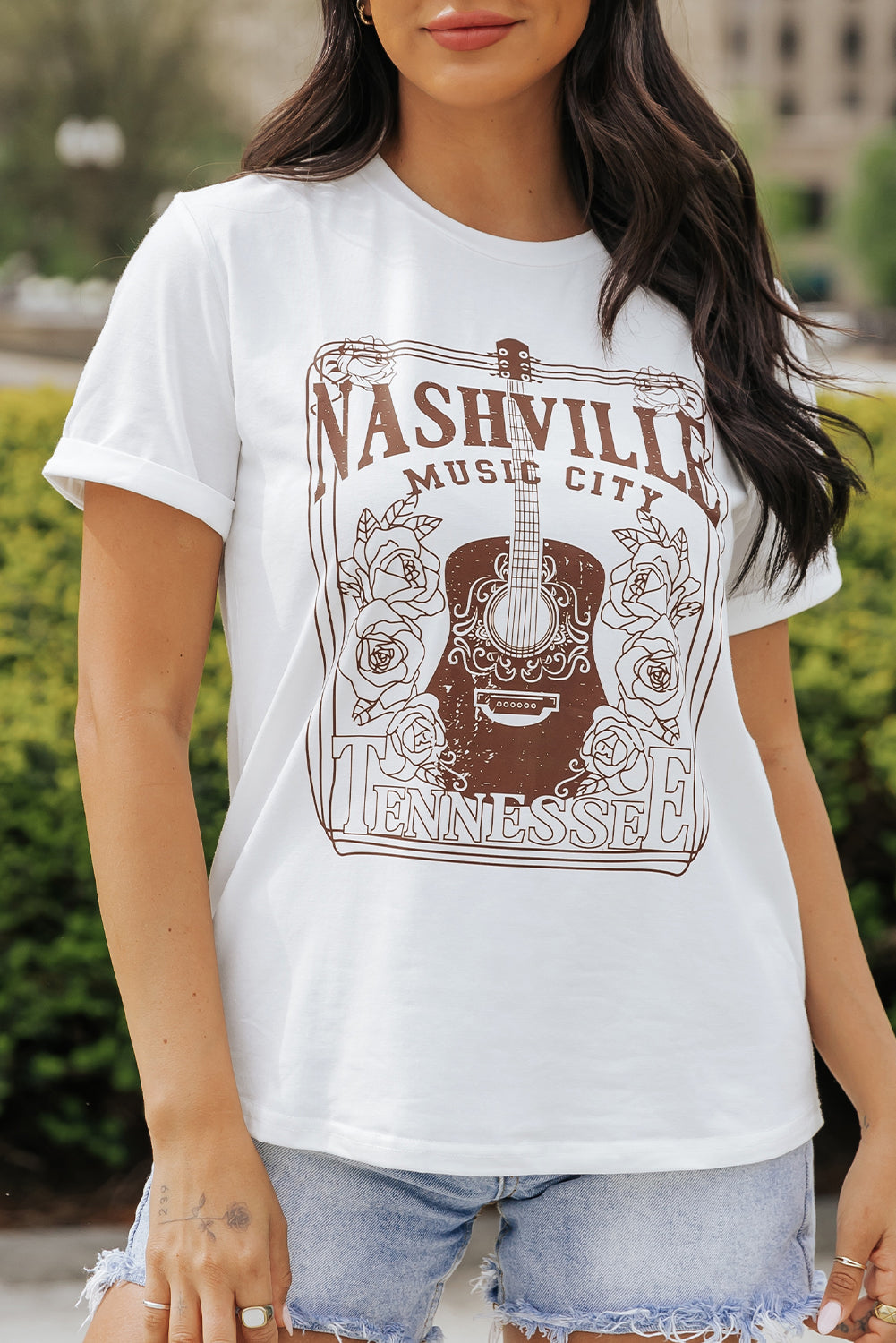 T-shirt ras du cou graphique NASHVILLE MUSIC CITY blanc