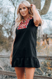 Boho Print Pompom Sleeve Shift Dress