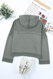 Khaki Casual Button Solid Patchwork Trim Hoodie