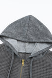 Plus Size Waffle Knit Patchwork Washed Hooded Jacket