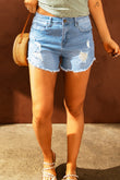 Short en jean bleu clair à ourlet effiloché