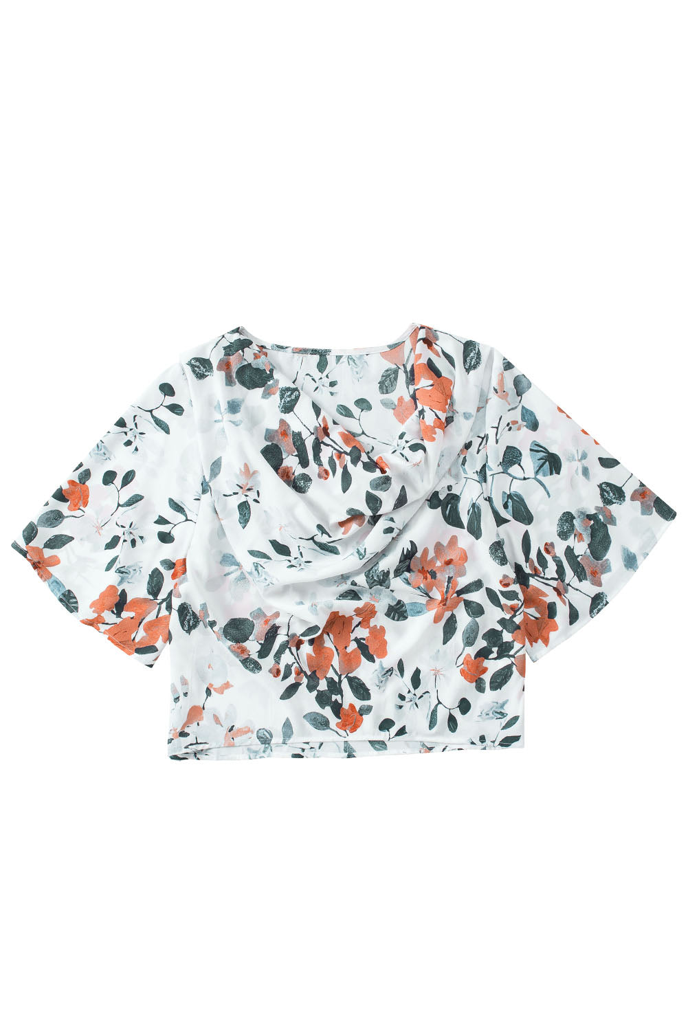 Floral Print Drape V Neck Short Sleeve Blouse