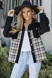 Plaid Patchwork Raw Hem Denim Jacket